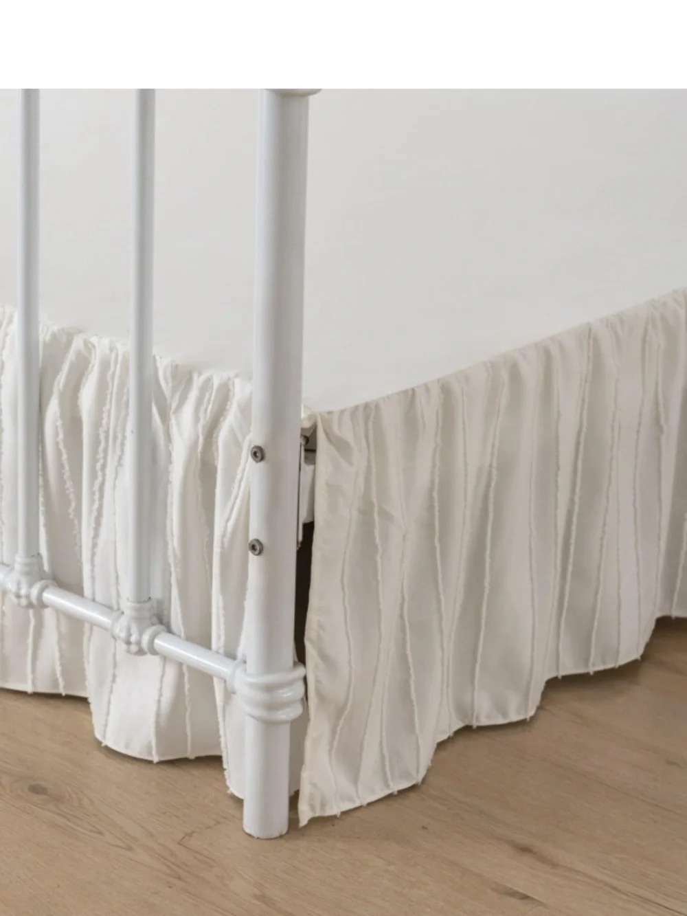 Boho Tufted Dot Embroidered Bed Skirt Split Corners 14” Drop -  IVORY